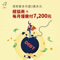 身揹卡債與貸款的黃先生,經理財專員債務協商後,每月只需負擔7,200元 債務協商降低月付金額-債務協商推薦